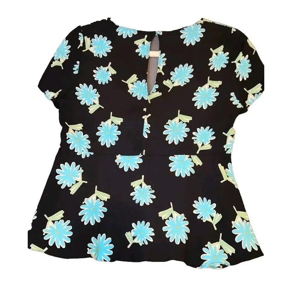Zara Trafaluc Collection Summer Blouse Keyhole Back Short Sleeve Sz M Tie Front - Picture 2 of 7
